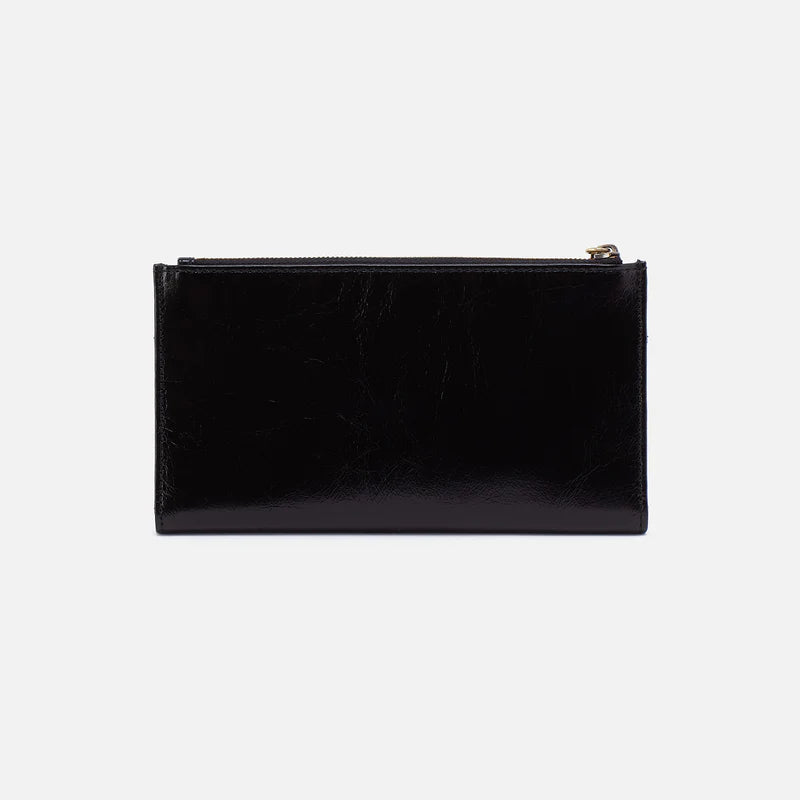 HOBO Jill Large Bifold Wallet in Polished Black Leather