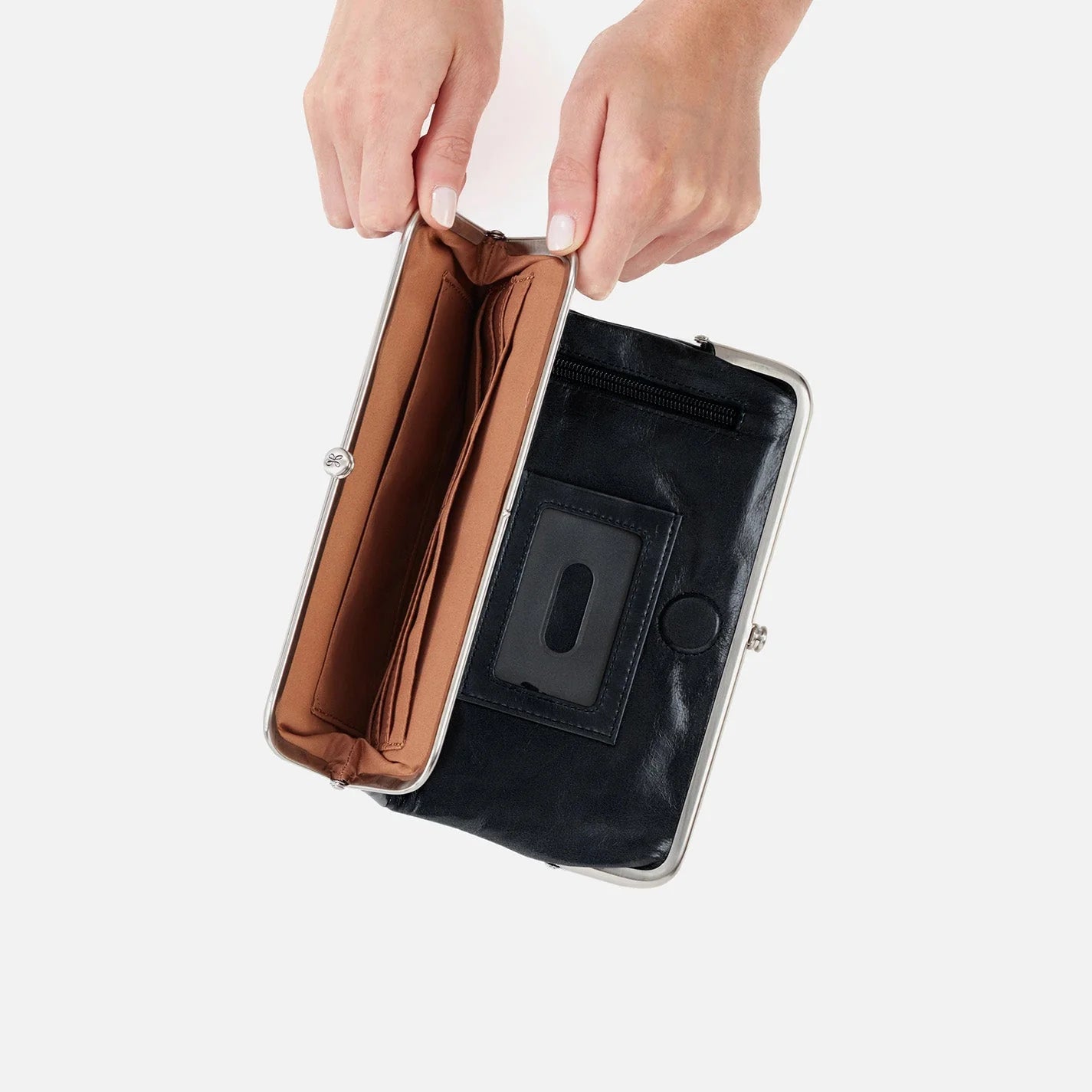 HOBO Lauren Clutch Wallet in Polished Black Leather