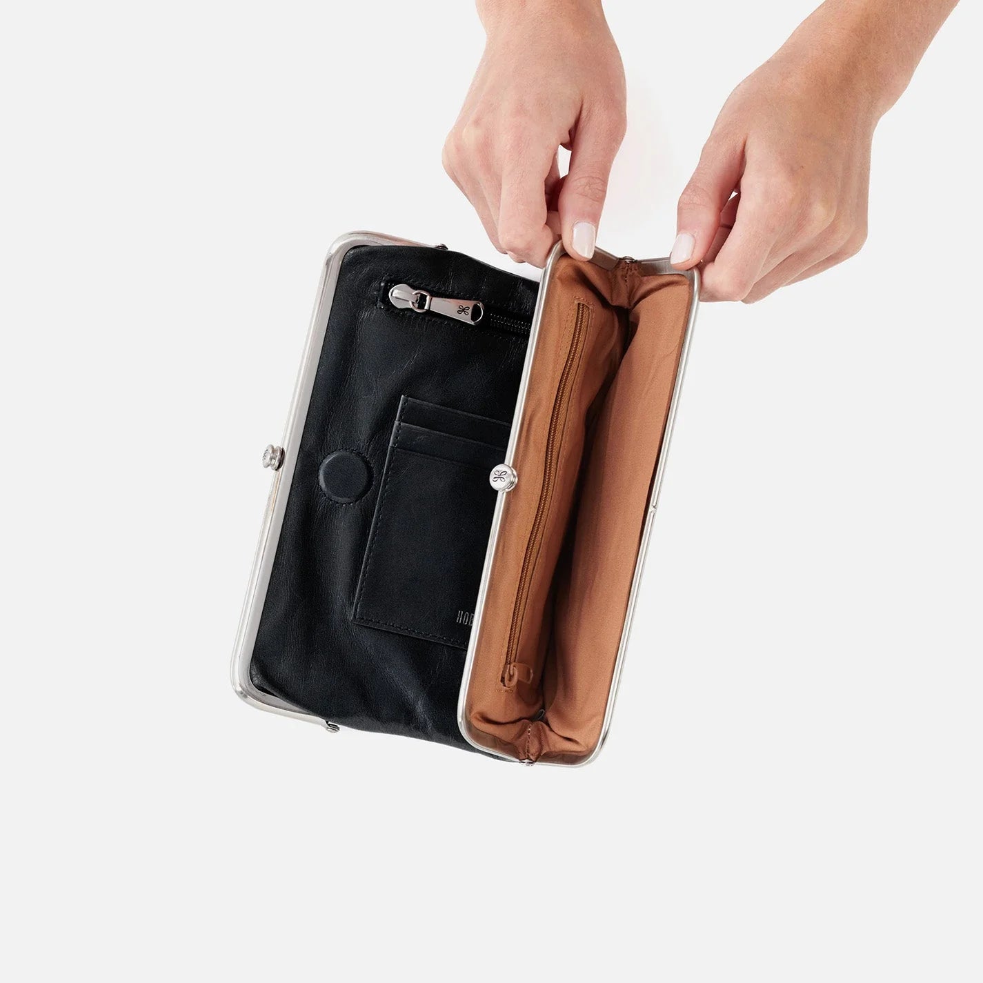 HOBO Lauren Clutch Wallet in Polished Black Leather