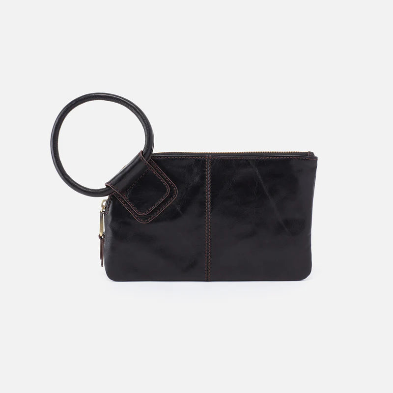 HOBO Sable Wristlet in Black Polished Leather