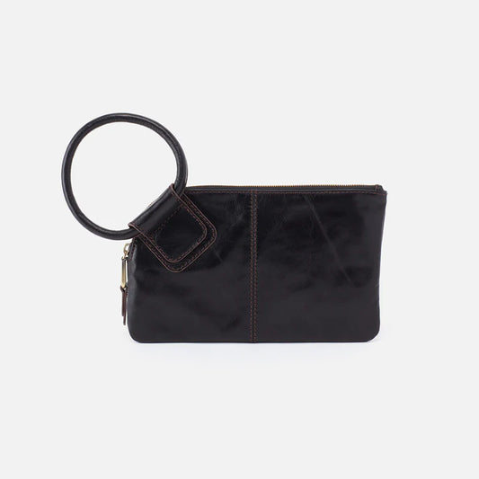 HOBO Sable Wristlet in Black Polished Leather