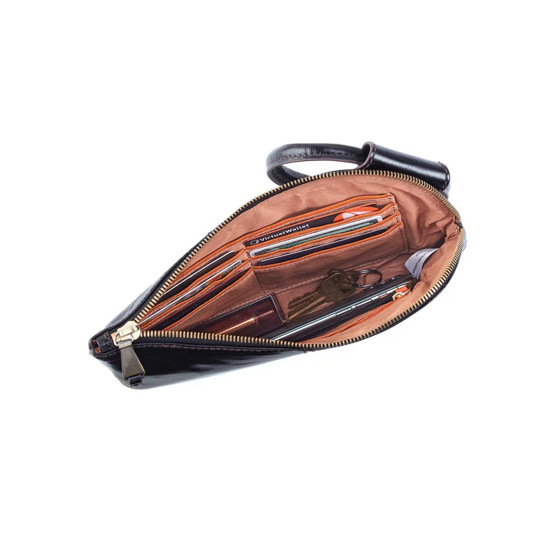 HOBO Sable Wristlet in Black Polished Leather