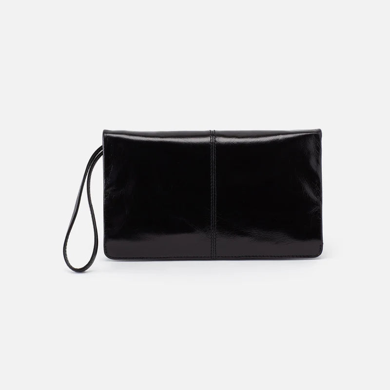 HOBO Evolve Wristlet Black Polished Leather
