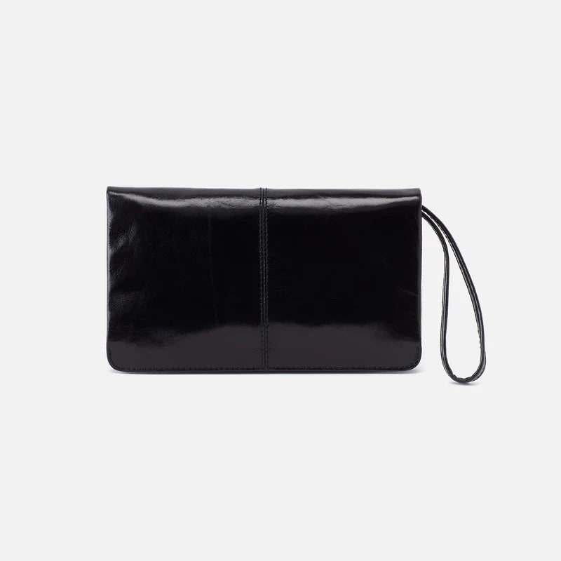 HOBO Evolve Wristlet Black Polished Leather