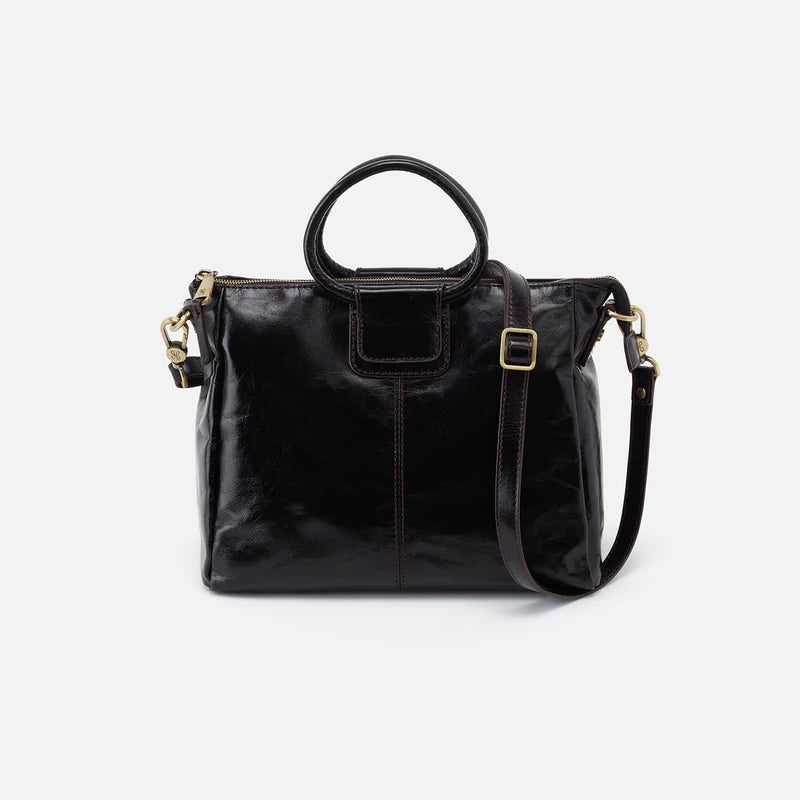 HOBO Sheila Medium Satchel in Polished Black Leather