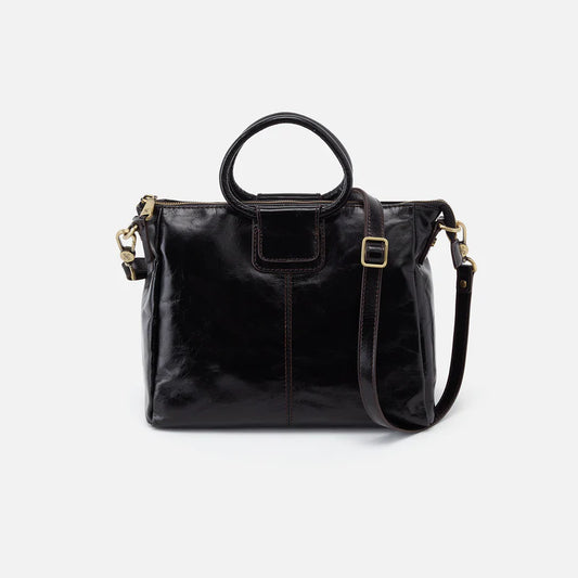 HOBO Sheila Medium Satchel in Polished Black Leather