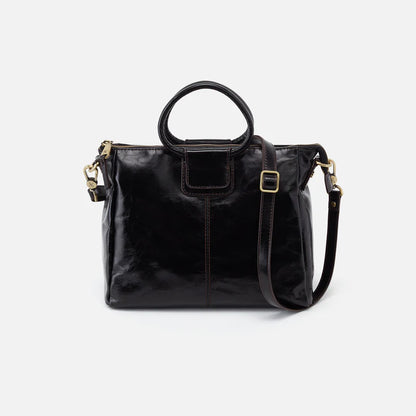 HOBO Sheila Medium Satchel in Polished Black Leather