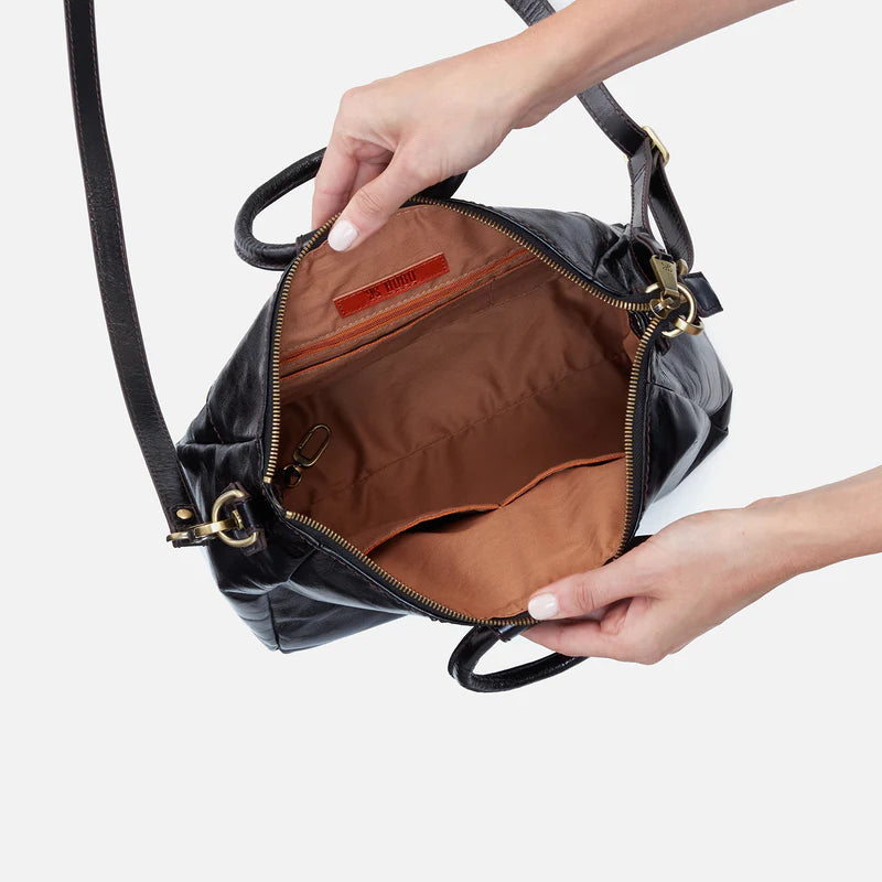 HOBO Sheila Medium Satchel in Polished Black Leather