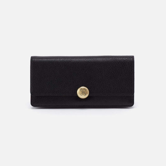 HOBO Hutton Large Wallet Black Micrograin Leather