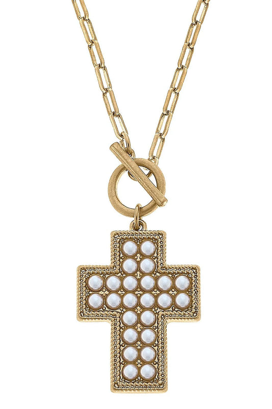 Canvas Abigail Pearl Cross T-bar Necklace