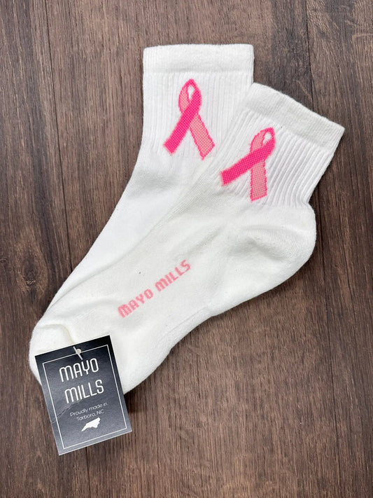Mayo Mills Breast Cancer Ribbon Quarter Crew Socks