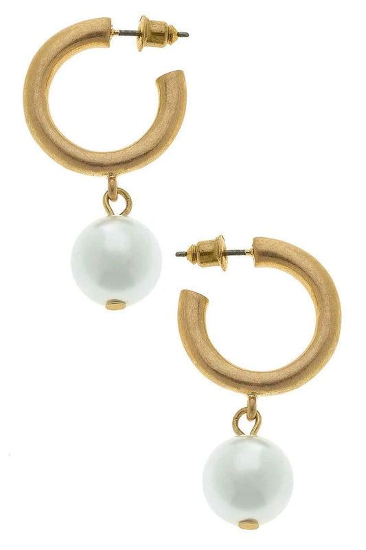 CANVAS Beth Pearl Drop Hoop Earrings in Ivory