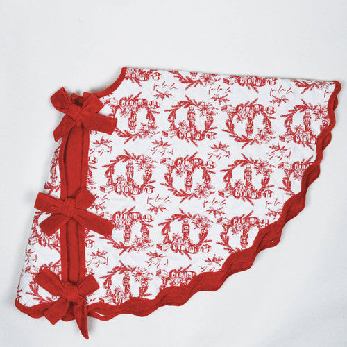 8 Oak Lane Quilted Tree Skirt Holiday Toile Red