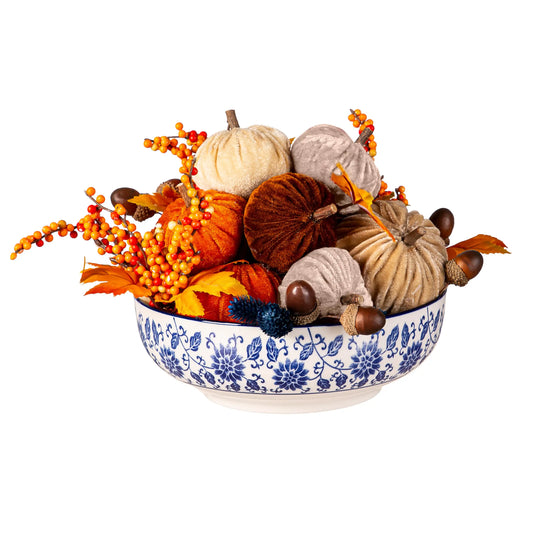 Harvest Pumpkin Arrangement in Ceramic Bowl