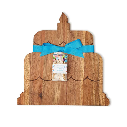 Two's Company Birthday Cake Serving Board with 20 Star Picks