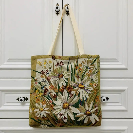 Funkyrel Floral Large Capacity Tote Bag with Zipper Closure