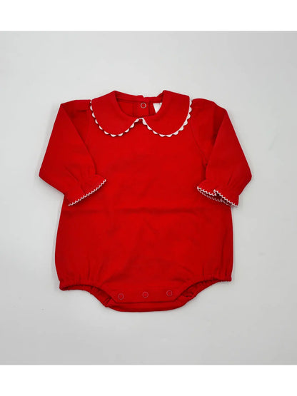 Scalloped Collar Bubble Long Sleeve - Red