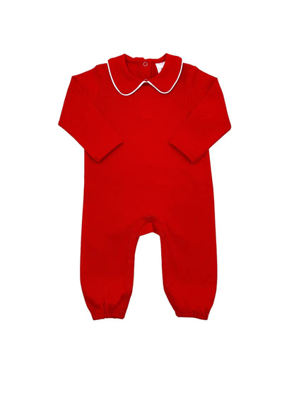 Romper Piping Collar Long Sleeve - Red