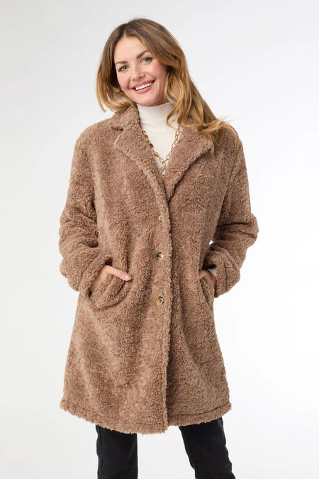 Coco + Carmen Isabella Button Front Coat - Mushroom L/XL