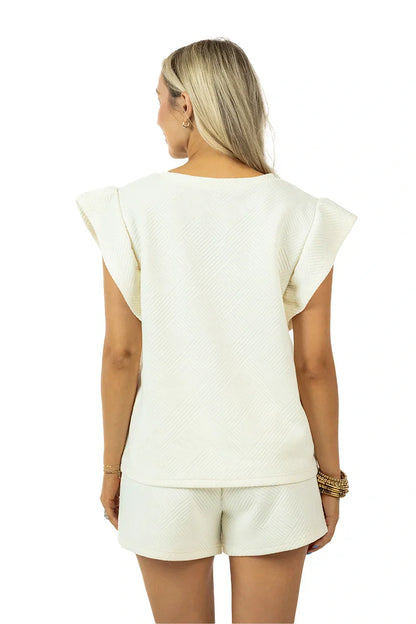 Katydid Cream Ruffle Top Two-Piece Set