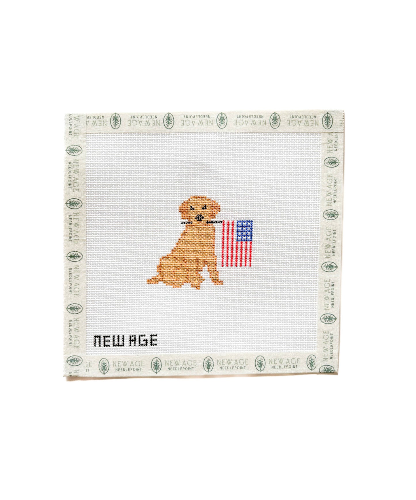 New Age Needlepoint Patriotic Golden Retriever Canvas