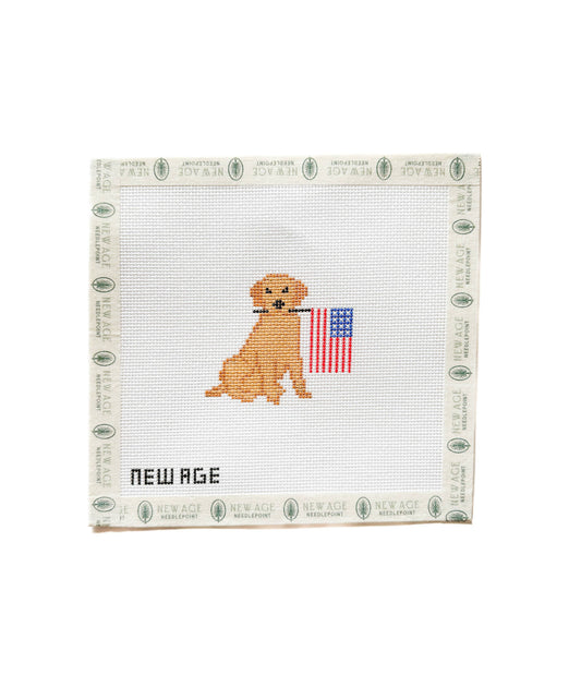 New Age Needlepoint Patriotic Golden Retriever Canvas