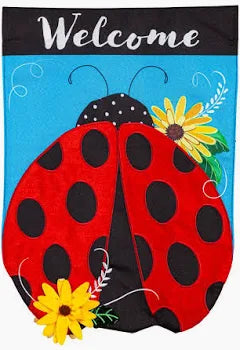 Ladybug Welcome Linen Garden Flag