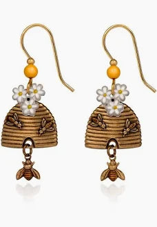 Silver Forest Hive & Bee Drop & Flower Earrings