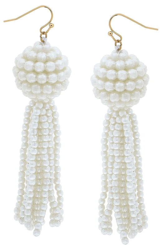 CANVAS Edie Pearl Beaded Tassel Drop Ivory Earrings