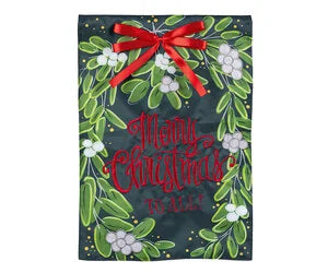 Evergreen Merry Christmas Mistletoe Applique Garden Flag