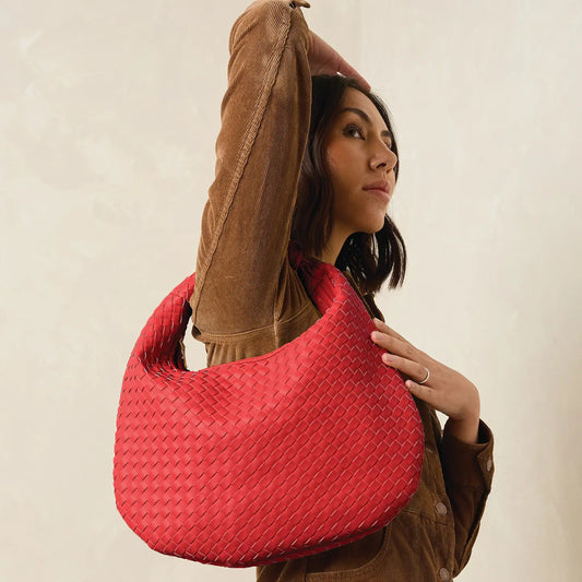 Jen & Co Valentina Woven Hobo in Cherry Red