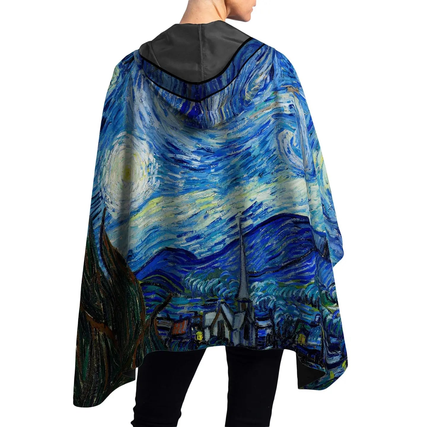 RainCapers Van Gogh Starry Night Reversible Rain Cape – Lightweight Hooded Wrap For Women
