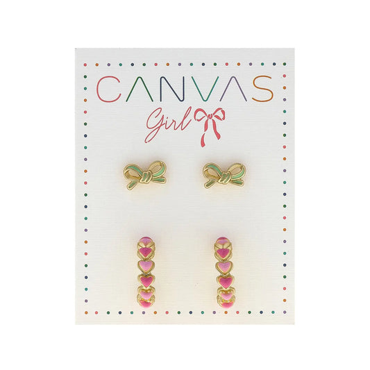 CANVAS Maggie Bow Children's Studs & Heart Hoop Earrings Set of 2
