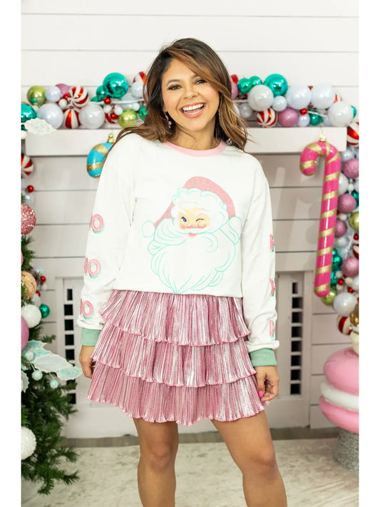 Grace + Emma Glitter Santa on White Sweat Shirt