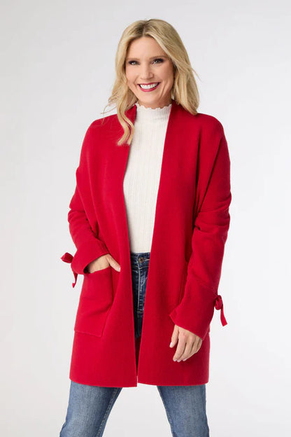 Coco+Carmen Heavenly-Luxe Bow Sleeve Cardigan with Pockets - Tango Red