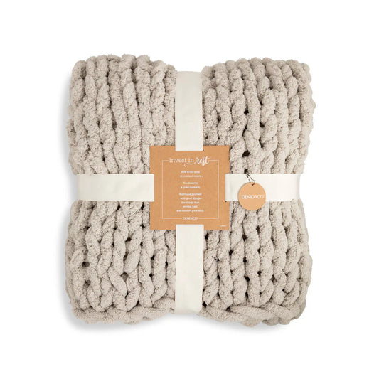 Demdaco Chunky Knit Throw Balnket Taupe