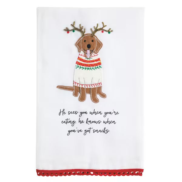 Mud Pie Embroidered Dog Tea Towel