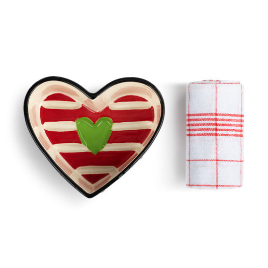 Demdaco Mini Heart Pan W/ Towel - Red Stripes