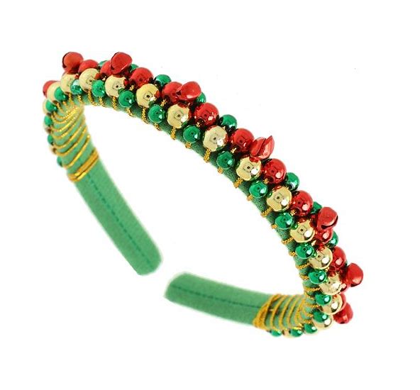 Sophia Collection Decorative Christmas Jingle Bells Headband - Green