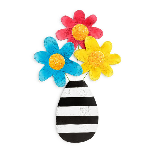 Demdaco Flowers in Striped Vase Door Decor