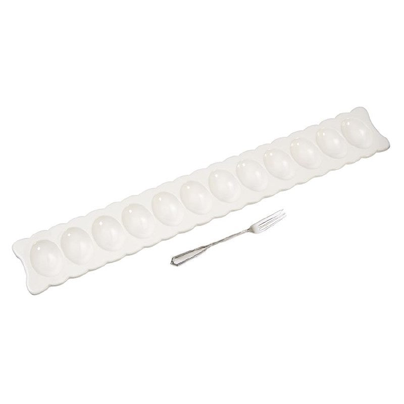 Mud Pie Scalloped Deviled Egg Tray & Fork Set