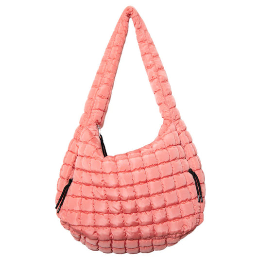 Katydid Oversized Quilted Hobo Tote Bag Coral