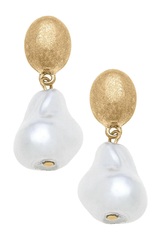 CANVAS Lulu Baroque Pearl Drop Earrings in Worn Gold & Ivory