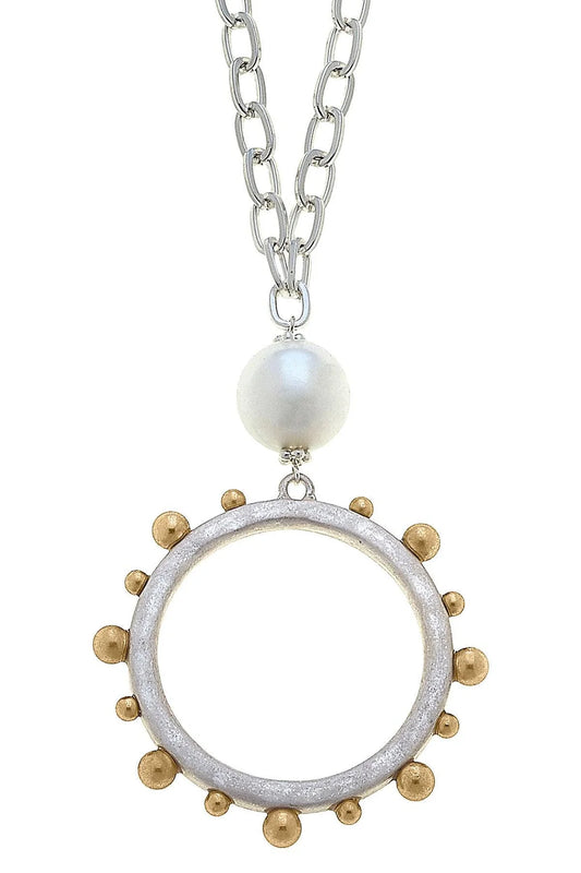 Canvas Melanie Long Studded Metal Circle Necklace in Worn Gold