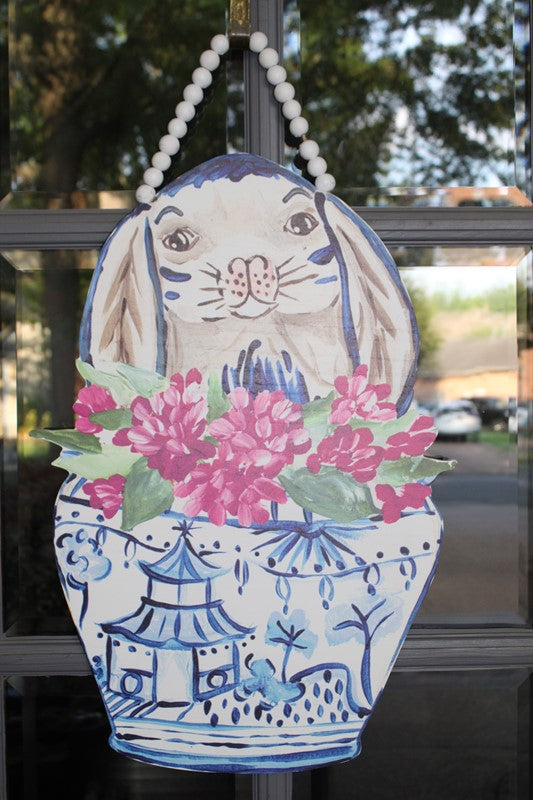 Trade Cie Bunny in Pot with Beaded Hanger by Haley Bush