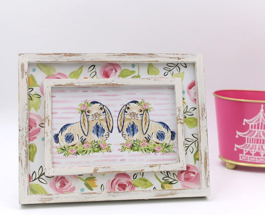 Trade Cie 8x10 Wood Framed Art Bunny Blossom Duo Haley Bush