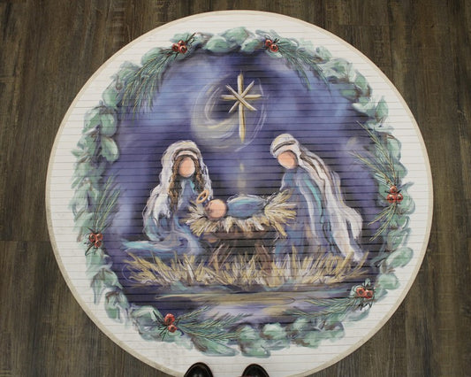 Trade Cie 35" Round Bamboo Mat Holy Family Midnight Sky Dana Shoops