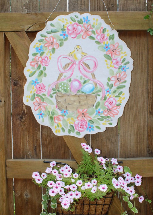 Trade Cie Burlap Easter Basket Door Decor
