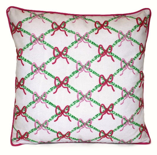 Trade Cie Poly Pillow with Crewel Embroidered Cord Piping Bow Pillow