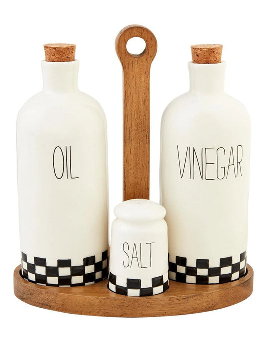 Mud Pie Checkered Oil & Vinegar Caddy Set